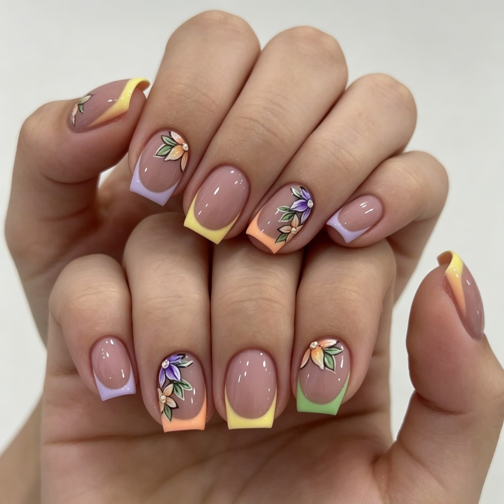Pressed Flower Art - 24 faux ongles roses à motif