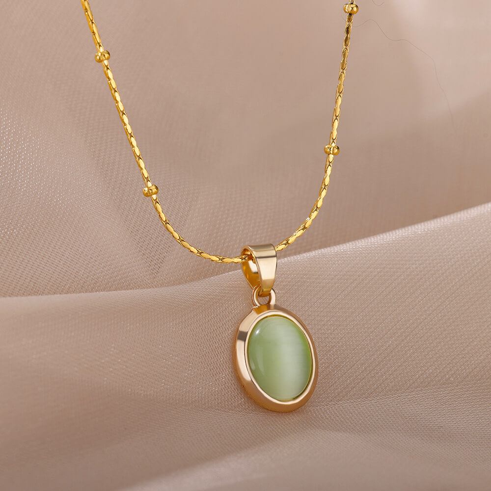 Collier ovale en pierre opale  - Birth Flower Necklace avis et prix