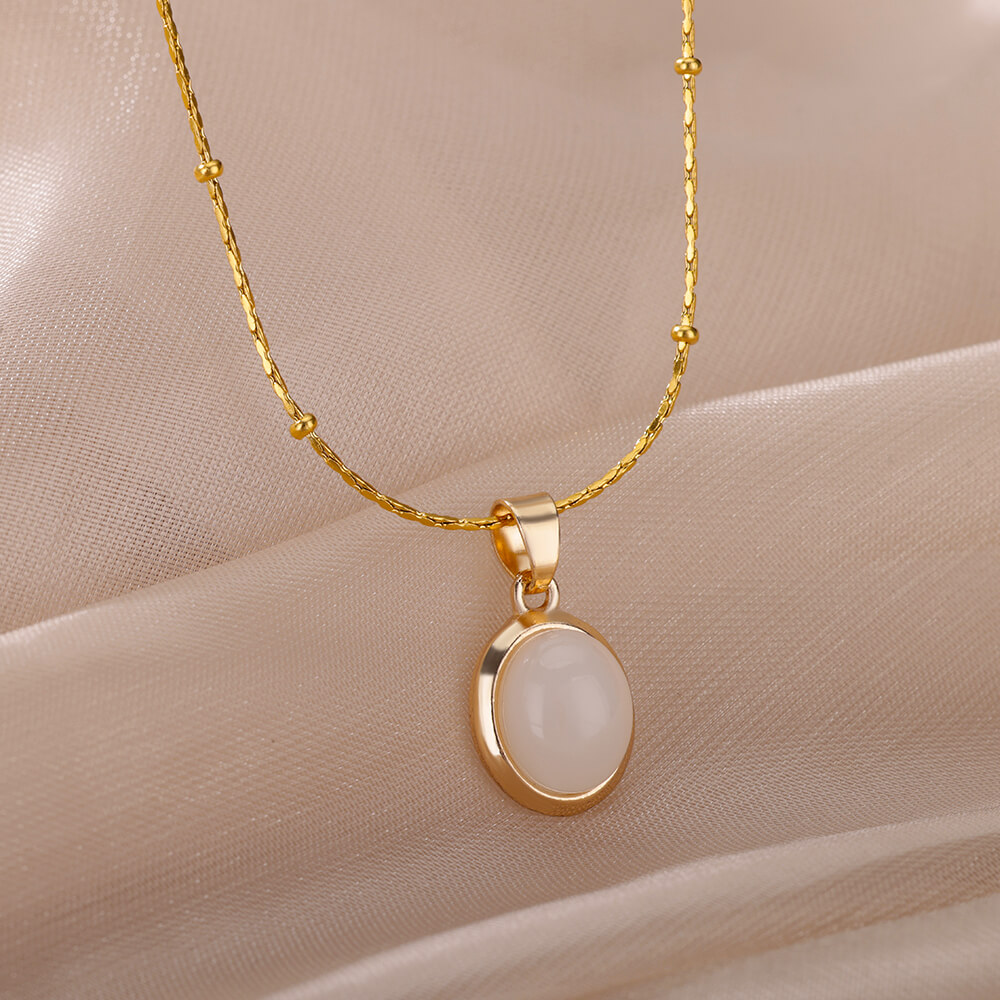 Collier ovale en pierre opale  - Birth Flower Necklace avis et prix