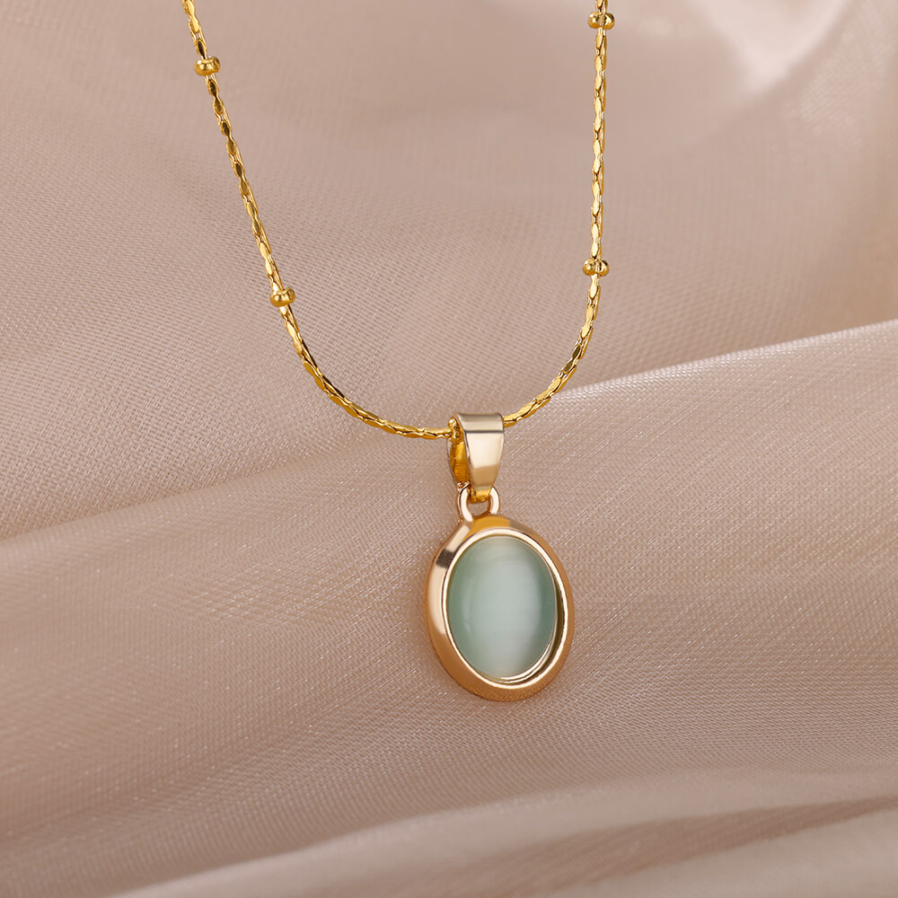 Collier ovale en pierre opale  - Birth Flower Necklace avis et prix