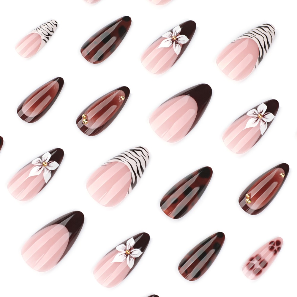 24 pièces de faux ongles brun  - Pressed Flower Art avis et prix