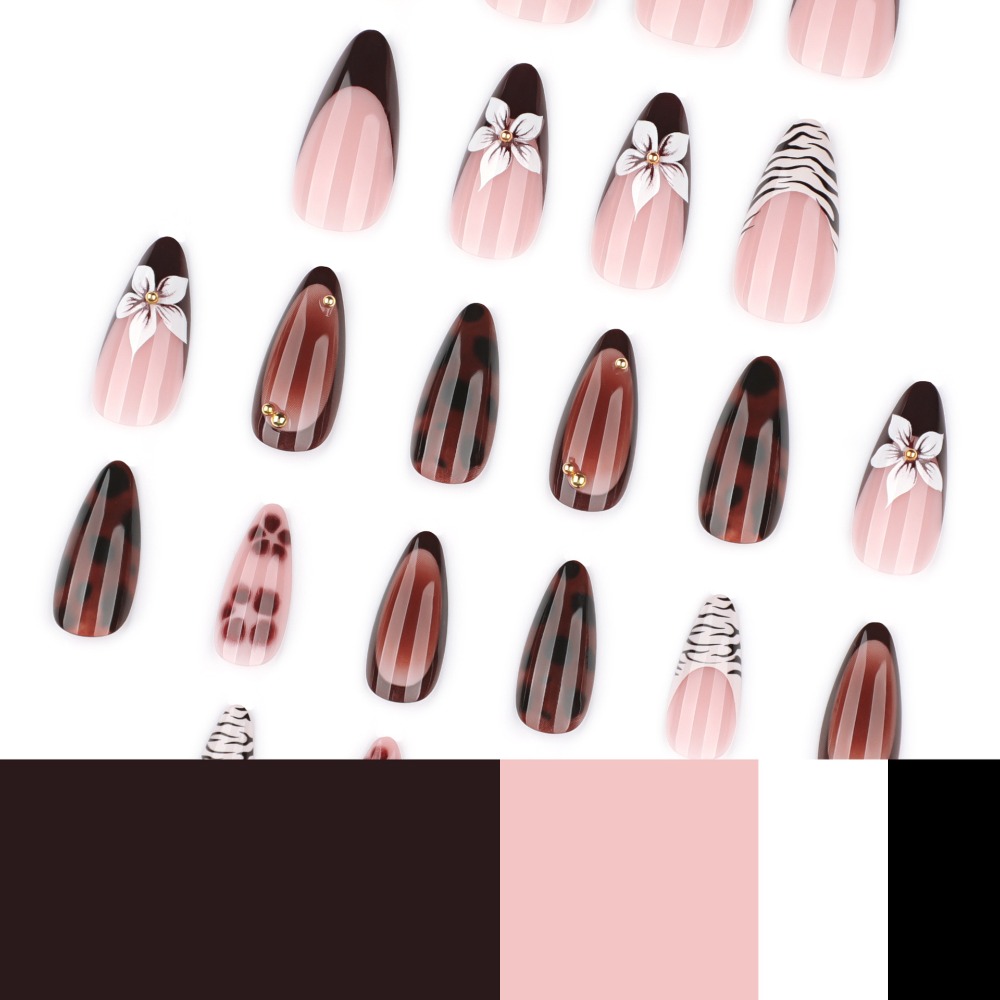 24 pièces de faux ongles brun  - Pressed Flower Art avis et prix